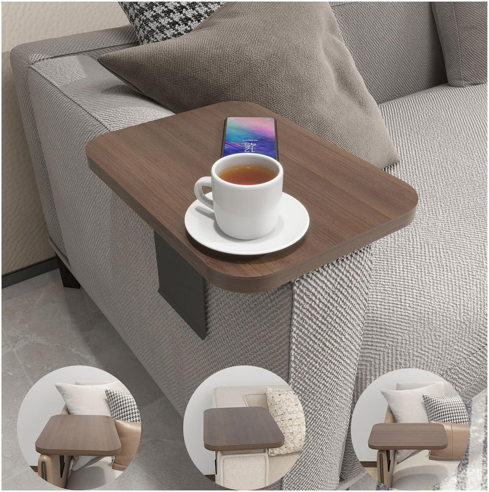 Stable Couch Arm Table Tray,Adjustable Width Clip-On Sofa Armrest Tray