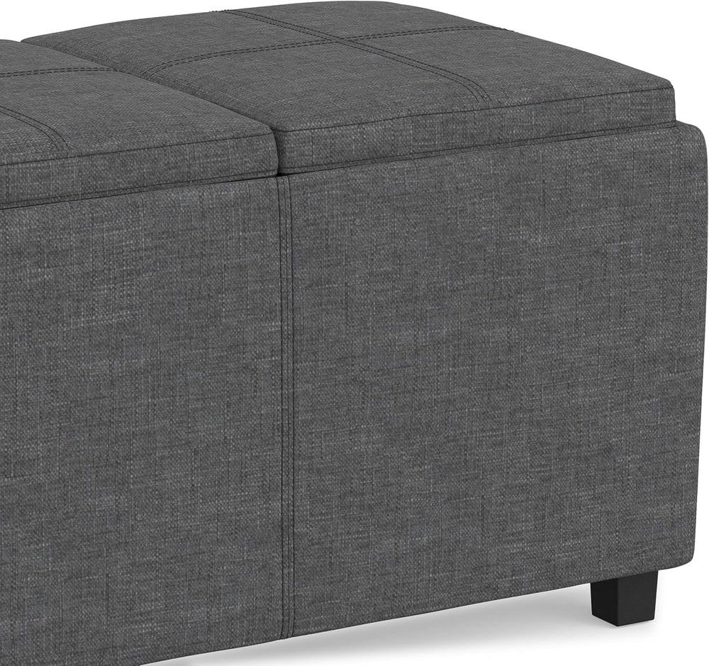 SIMPLIHOME Avalon 42" Wide Linen Look Fabric Storage Ottoman in Slate Grey