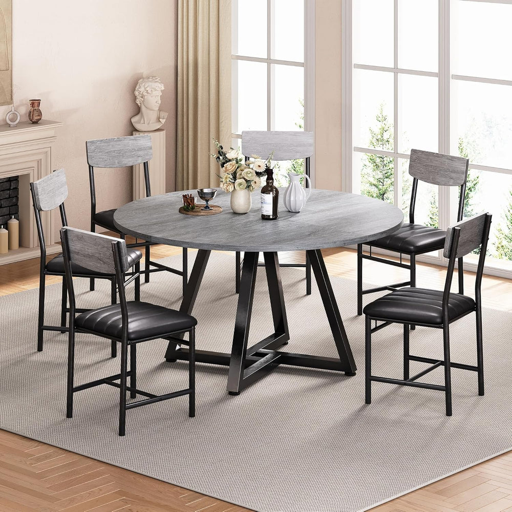 Round Dining Table Set for 6, Kitchen Table and Chairs for 6, Circle Table Ro...