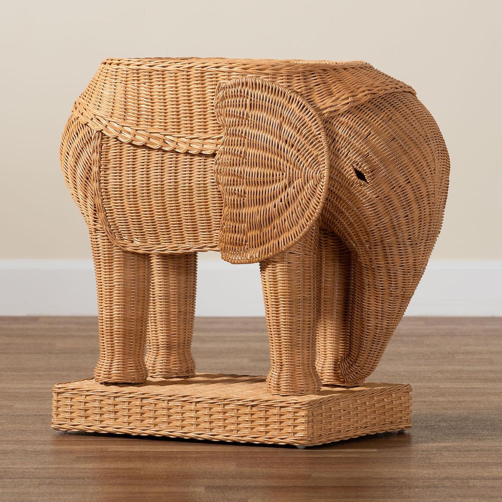 Bali & pari Elissa Bohemian Light Honey Rattan Elephant End Table