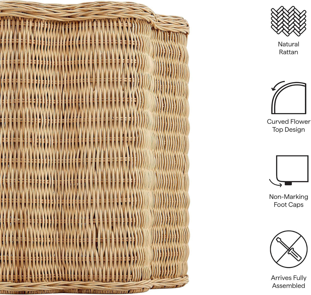 Modway Erika Scalloped Natural Rattan Side Table in Natural – 16 Inch Small R...