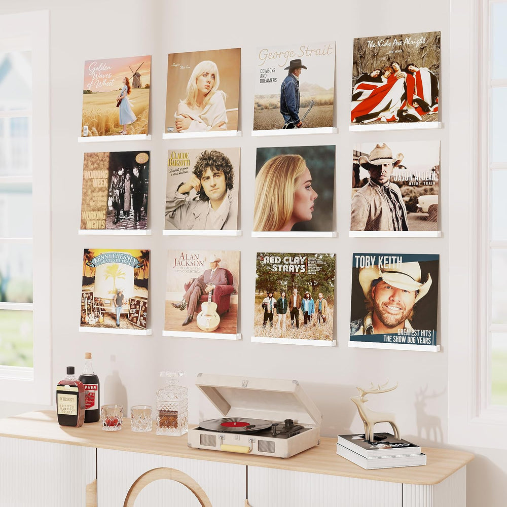 Emfogo Vinyl Record Shelf Wall Mount, 12 Pack Album Record Holder Wall, White...