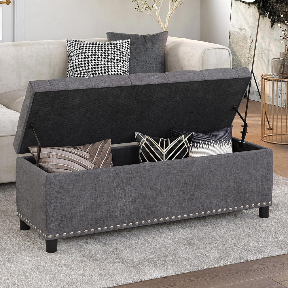 BELLEZE Storage Ottoman, Tufted Ottoman with Close Hinge, Foot Rest for Livin...