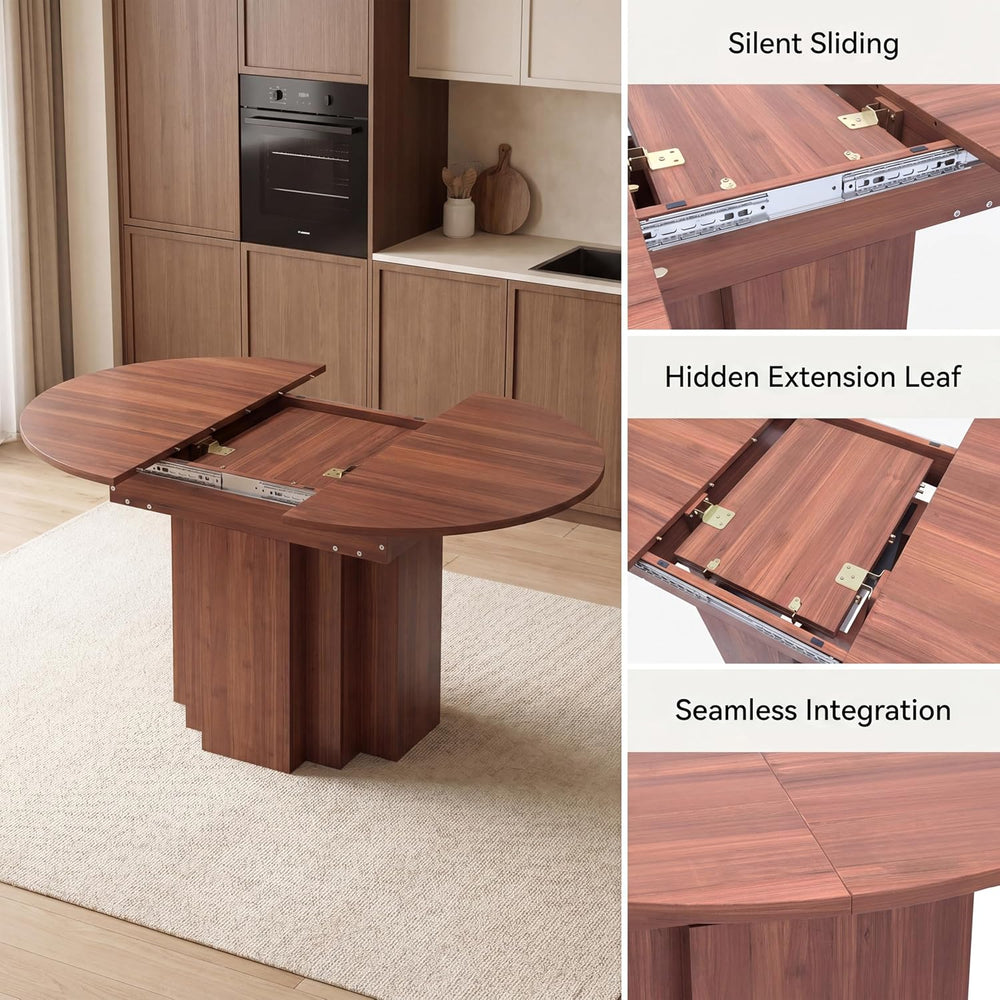 Extendable Round Dining Table, 45.3"-61" Space Saving Oval Kitchen ...