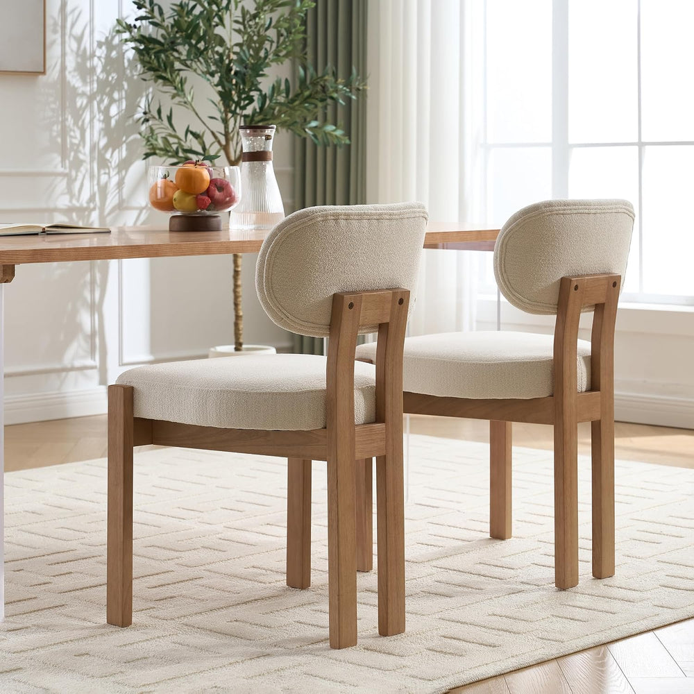 Boucle Dining Chairs Set of 2, Modern Upholstered Kitchen Chairs with Solid W...