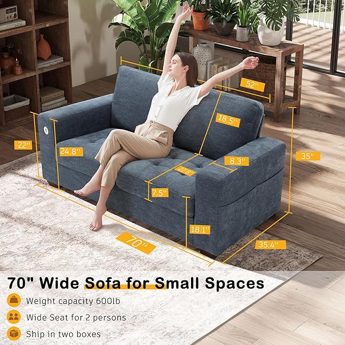 Hanherry 70" Loveseat Sofa for Living Room, Modern Comfy Couch with Medi...