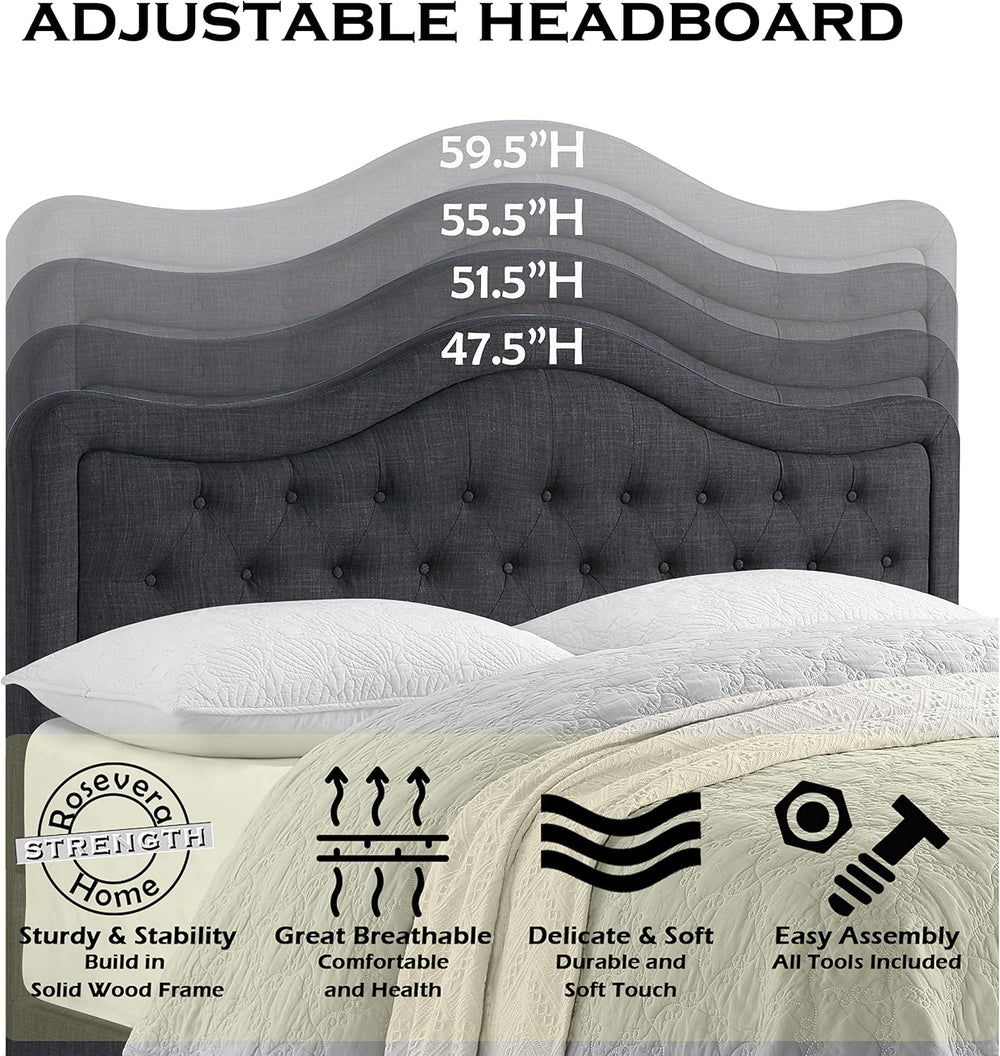 Rosevera Grayson Bed Polyester Adjustable Headboard with Fine Linen Upholster...