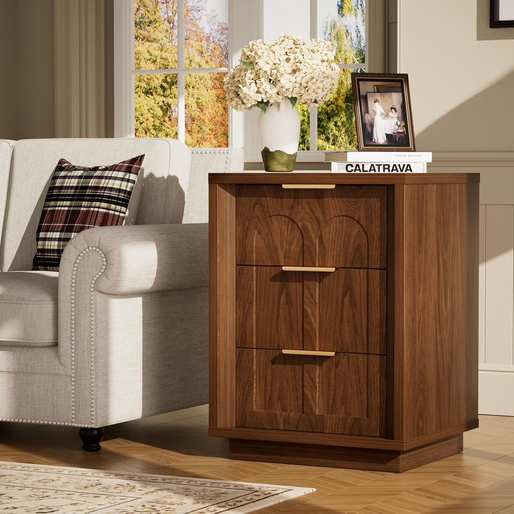 Nightstands Set of 2, Mid Century Modern 3 Drawer Bedside Tables with Arched ...