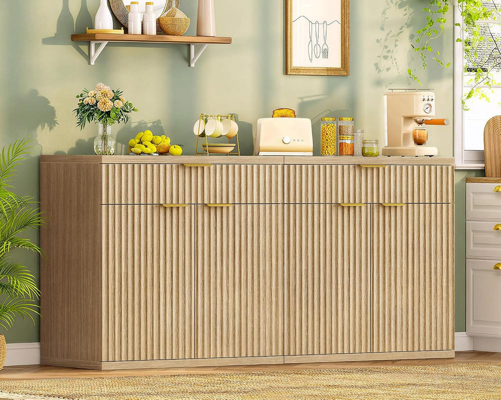 TEENFON 31.5" W Fluted Buffet Cabinet with Storage, Sideboard Cabinet, C...