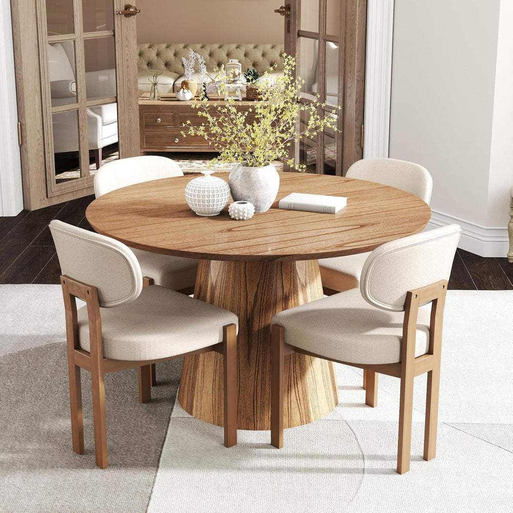 RGZ Mid Century Wooden Dining Chairs Set of 4, Modern Fabric Upholstered Beig...