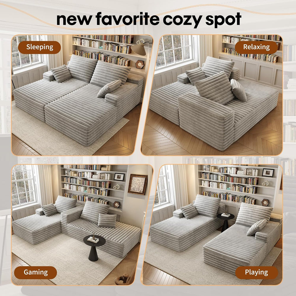 80" Oversized Double Chaise Lounge Chair, Plush Upholstered Sectional So...