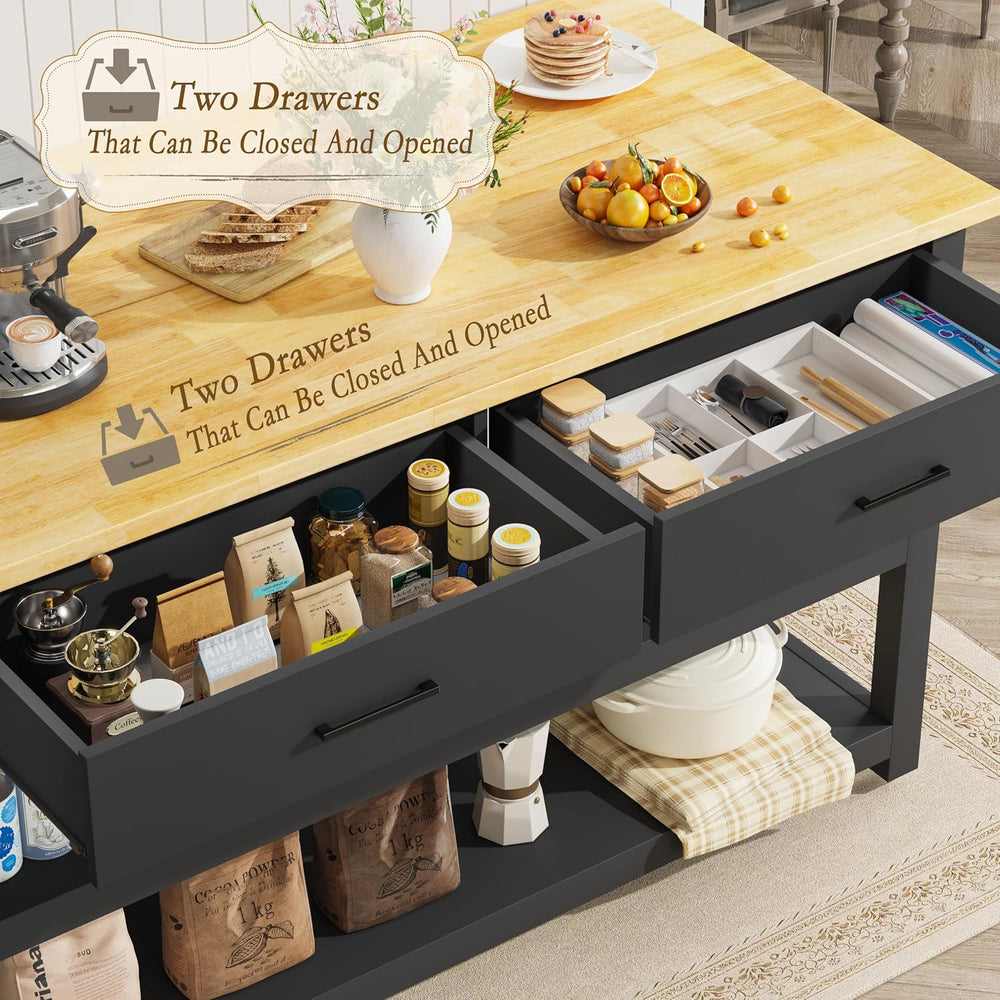 Kitchen Island with Storage for Kitchen Dining Room (Black) | Charging outlet...