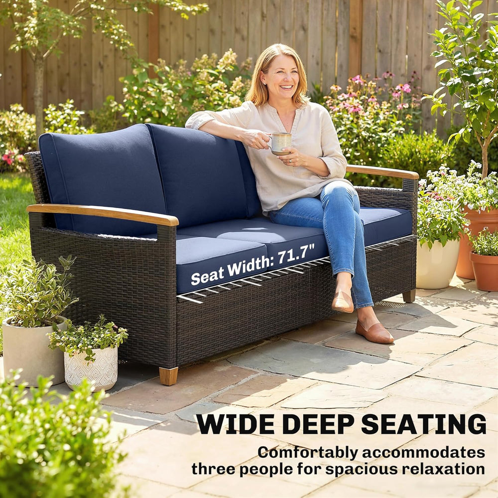 Outsunny 3 Seater Outdoor Couch Sofa, PE Wicker Patio Couch with Wide Deep Se...