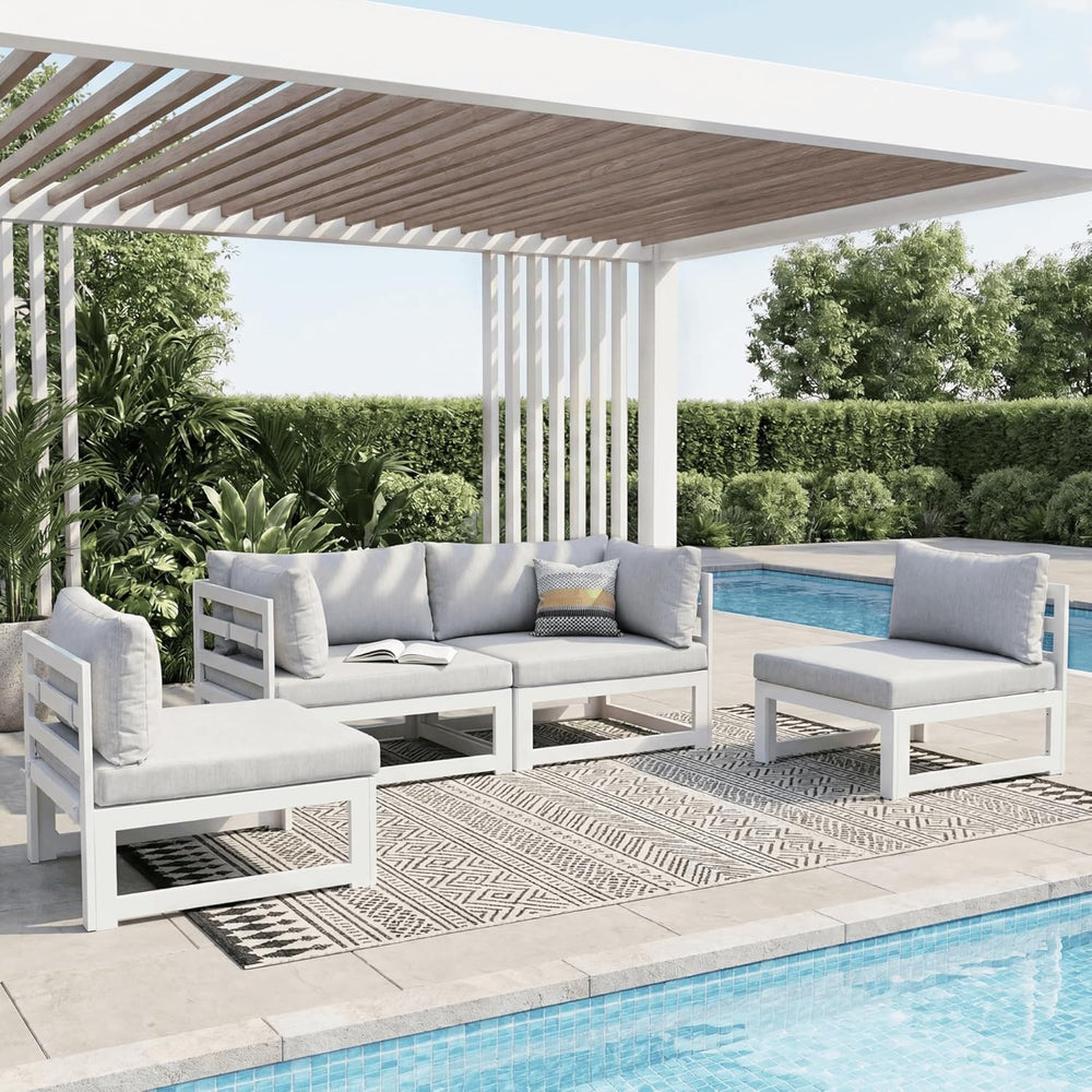 NICESOUL 4 Piece Patio Aluminum Furniture Set, 29" Oversized Wide Deep S...