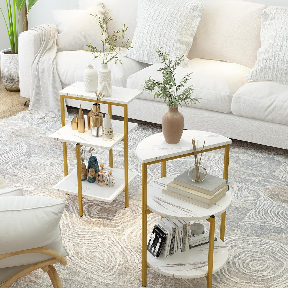 Lamerge Coffee Table Set of 3,Rectangle Coffee Table&2 Accent Table,Faux ...