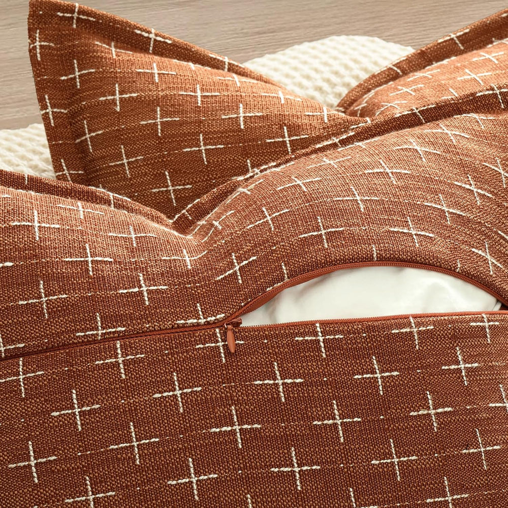 ZWJD Fall Throw Pillow Covers 26x26 Set of 2 Soft Polyester Textured Rust Pil...