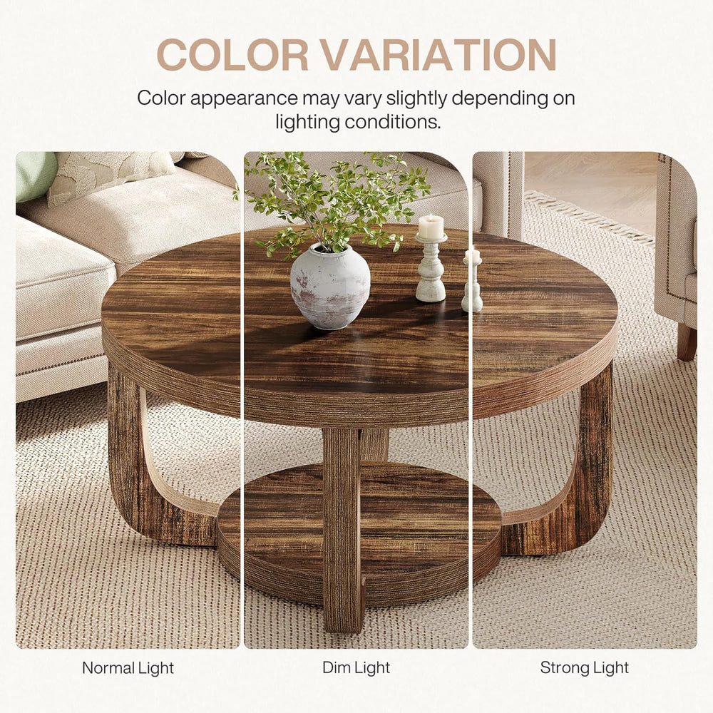 Tribesigns Round Coffee Table, 2-Tier Circle Coffee Table with Storage, Moder...