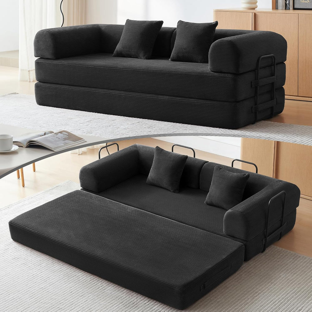 79" Convertible Sofa Bed, Couch for Living Room (Black)