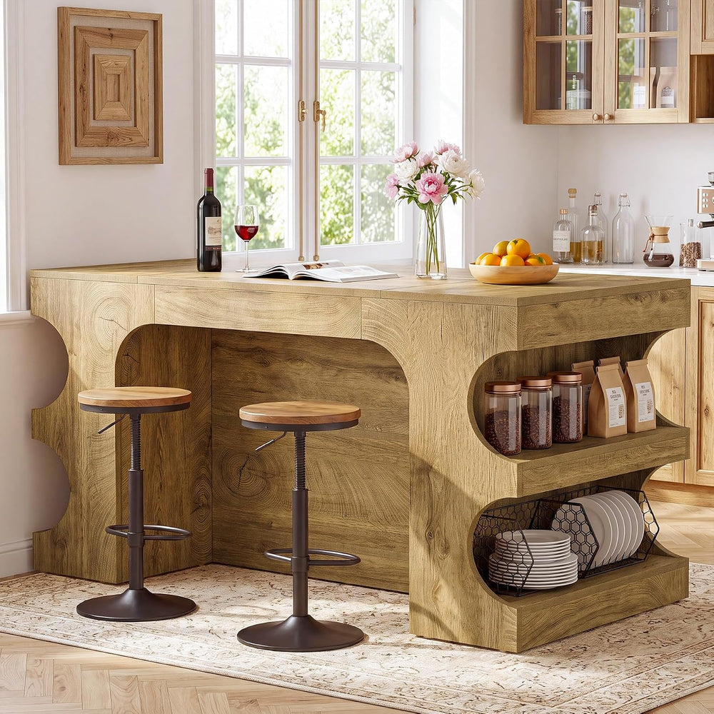 Tribesigns 63" Kitchen Island with Storage and Seating Area, Island Tabl...