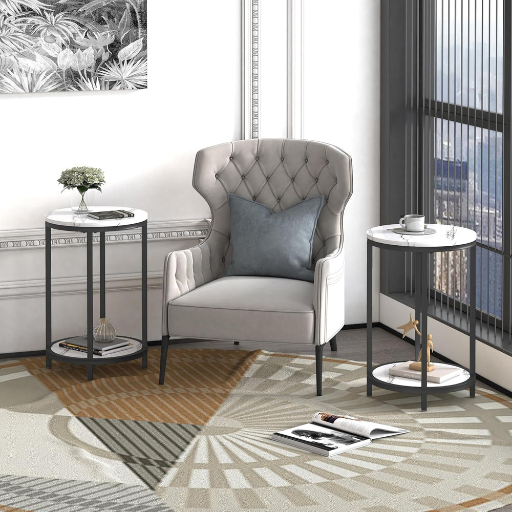 WiberWi Round Side Table Set of 2, Modern Nightstand End Table with Metal Fra...