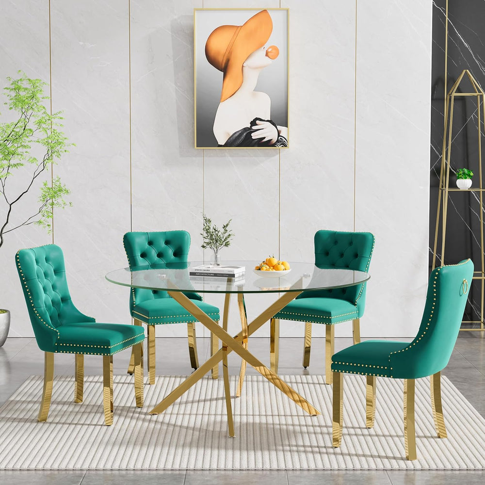 47" Round Glass Dining Table for 4-6, Circle Kitchen Table with Tempered...