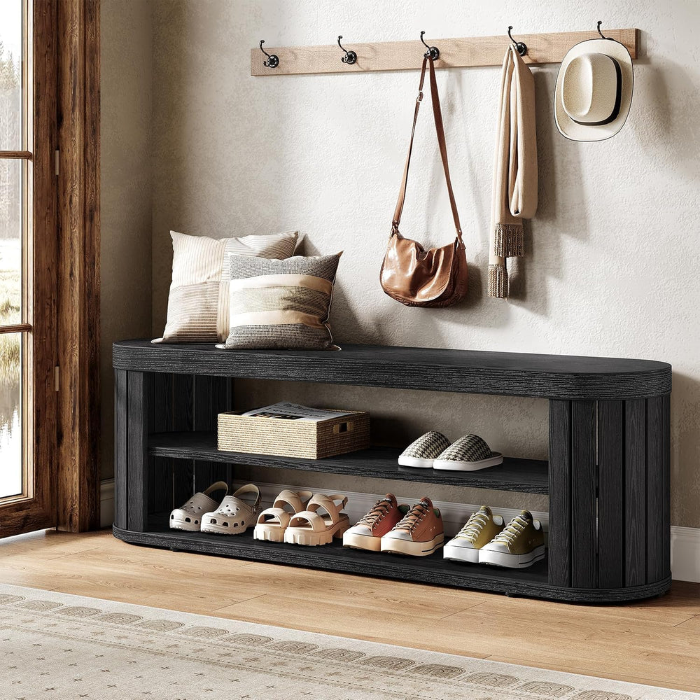 Tribesigns 47.2" Wooden Entryway Bench with 2-Tier Shoe Storage, Farmhou...