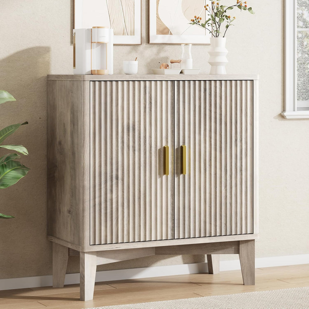 Xixini Fluted Sideboard Buffet Cabinet, 30" Wood Coffee Bar Cabinet, Grey