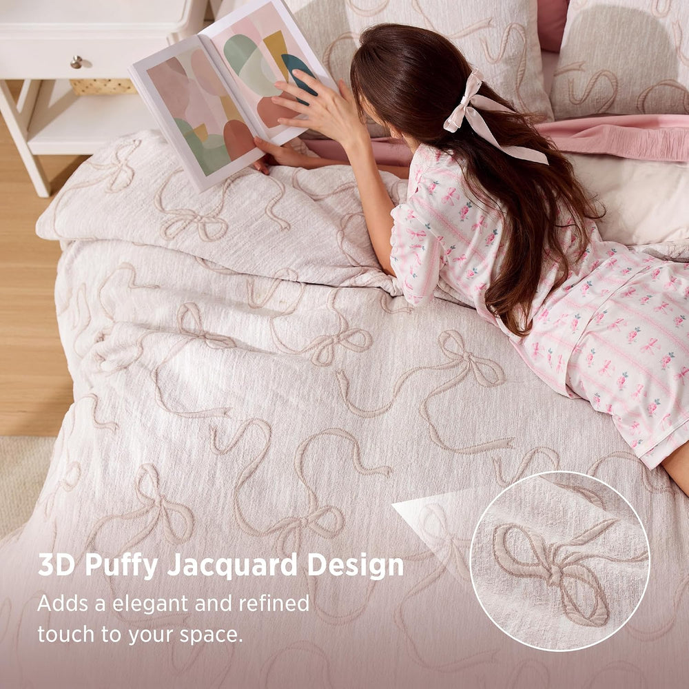 Bedsure Pink Comforter Set Cute Bow Bedding Set Queen GentleSoft™ 3 Pieces