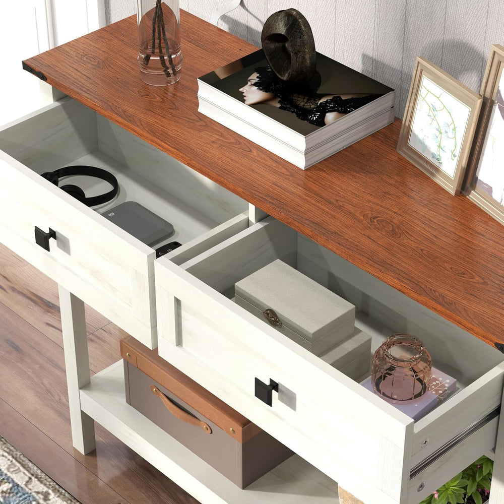 Knocbel Small Console Table with 2 Drawers with Metal Handles, Farmhouse Side...