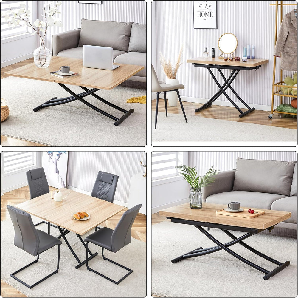 Space Saving Folding Dining Table, Adjustable Height Foldable Coffee Table wi...