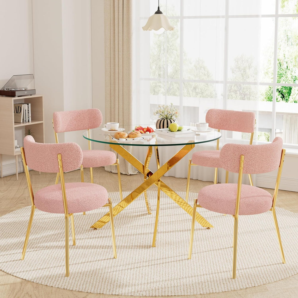 36" Round Dining Table Set for 4, Small Round Kitchen Table with 4 Boucl...
