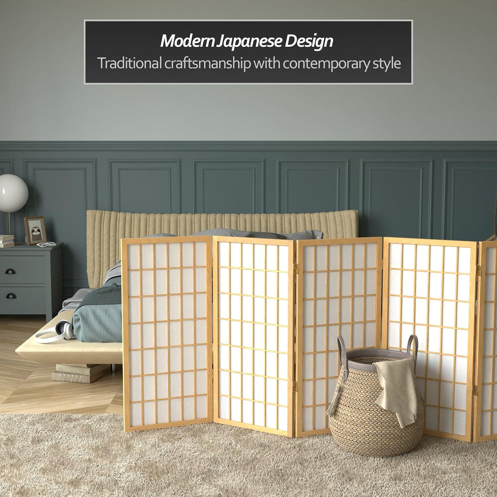3 ft. Short Window Pane Shoji Screen - Natural - 6 Panels