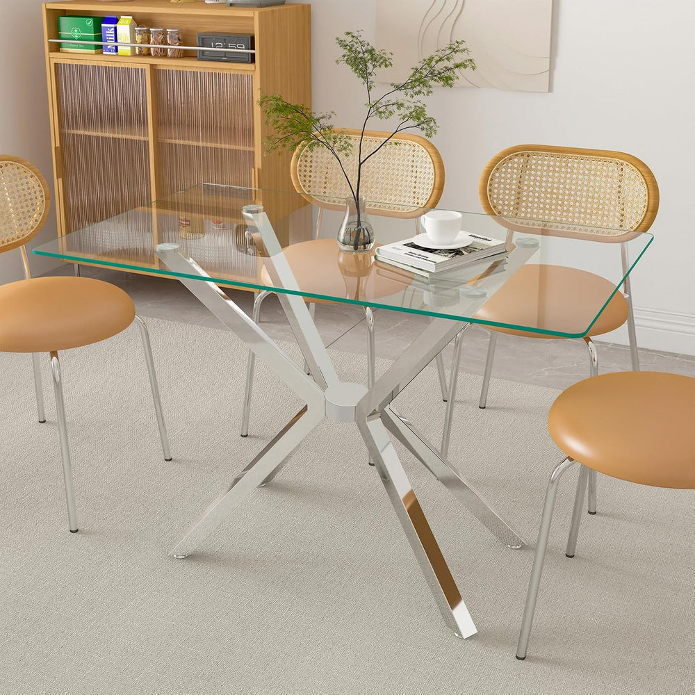 51.18" Rectangular Glass Dining Table, Tempered Glass Kitchen Tabe with ...