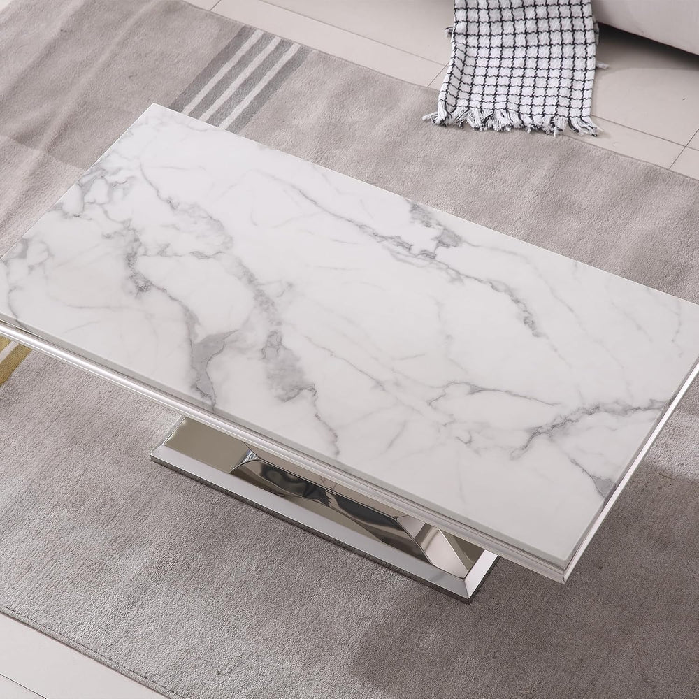 Modern Elegant 2-Piece Living Room Table Set with Faux Marble Top | Includes ...