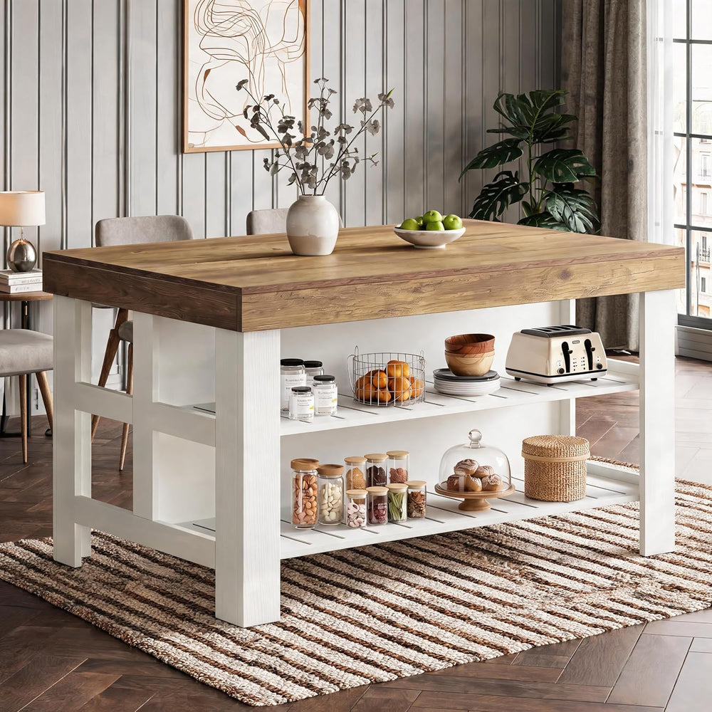 Tribesigns 55.1-Inch Kitchen Island with Seating and Storage, 3-Tier Large Fa...