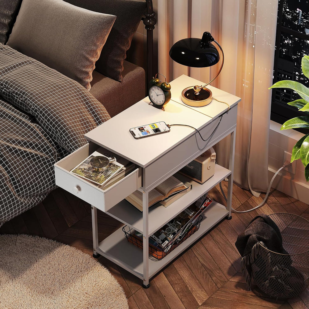 WLIVE Narrow Side Table with Charging Station, Couch Side Table for Living Ro...