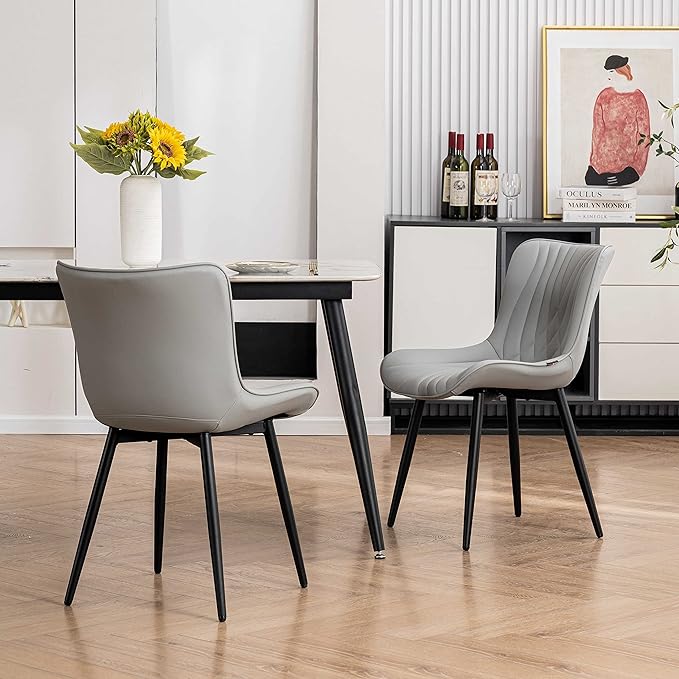 YOUTASTE Dining Chairs Set of 2, Mid Century Modern Upholstered Faux Leather ...