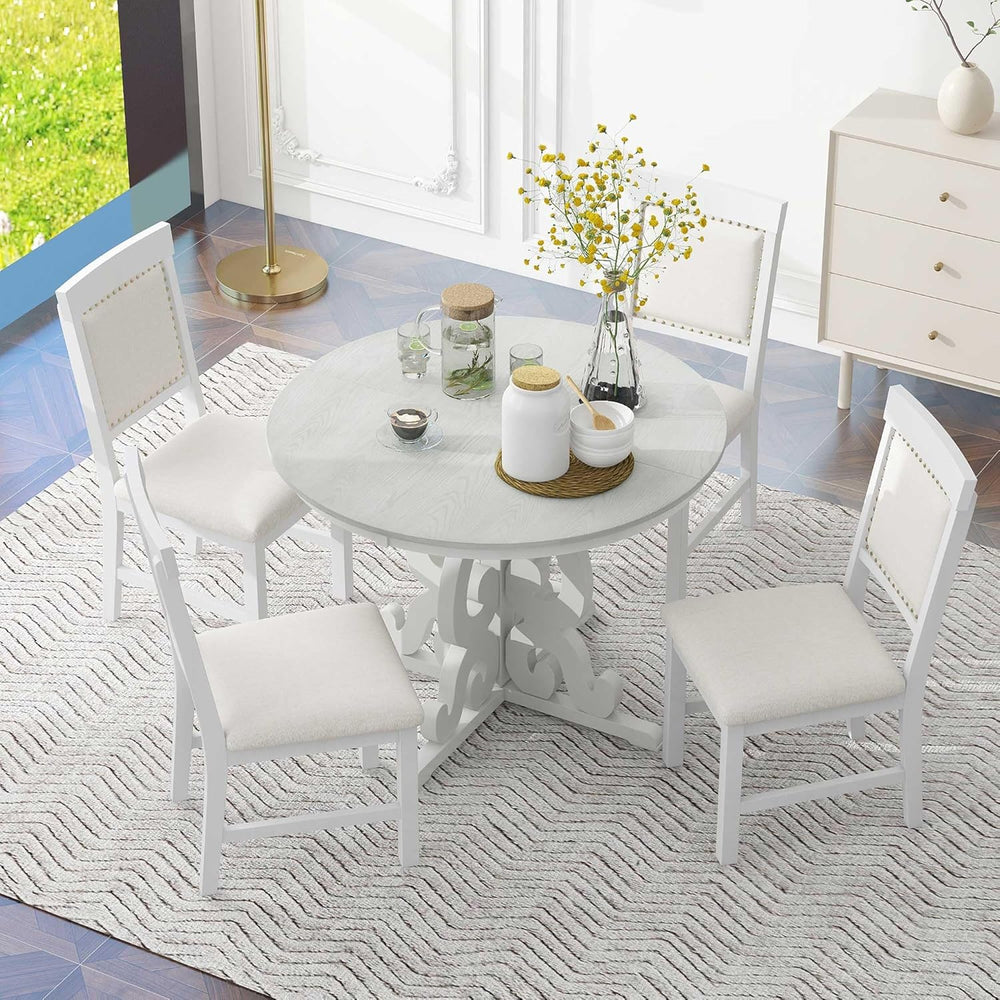 Extendable Dining Table Set for 4-6, Farmhouse Kitchen Table Set with Extenda...