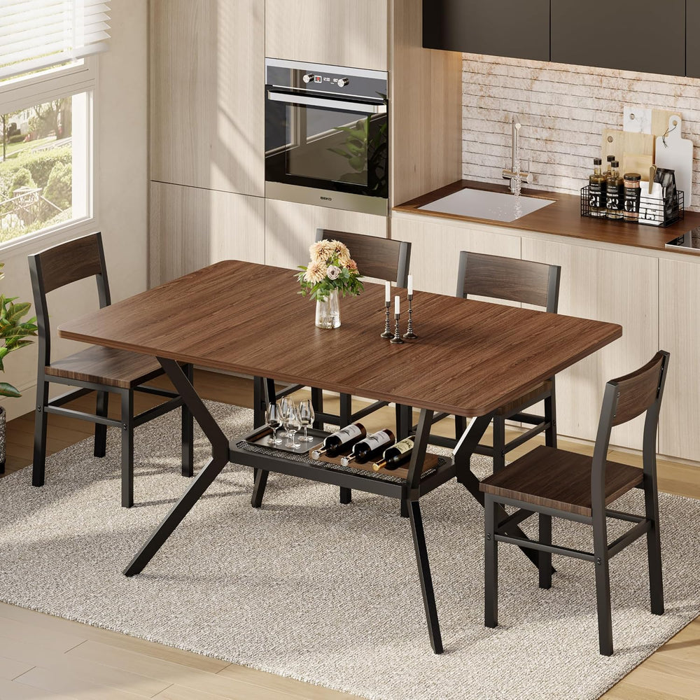 55 inch Dining Table for 4-6, Rectangle Kitchen Table with Storage Shelf, Spa...