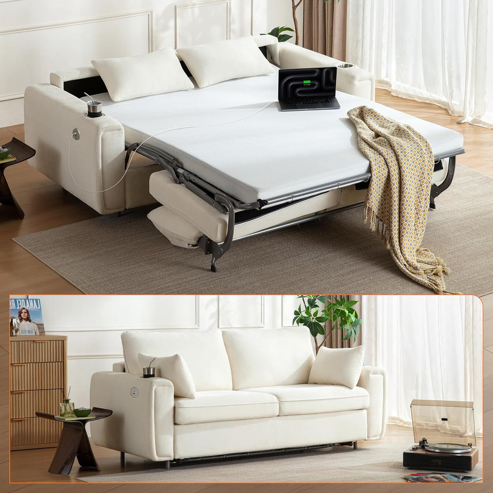 Pull Out Sofa Bed, No Cushion Removal, Queen Sleeper Sofa with USB Fast Charg...