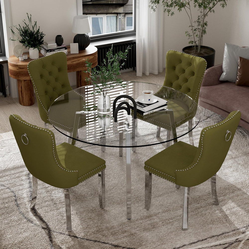 Clear Round Glass Top Dining Set for 4, 42'' Modern Luxury Circle Din...