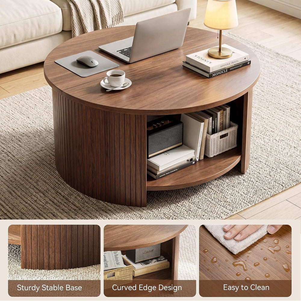 Living Room Table Set of 2, Fluted TV Stand and Coffee Table Set, Mid-Century...
