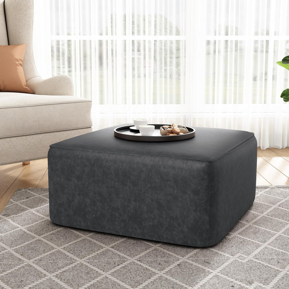 Christopher Knight Home Ellis Faux Leather Ottoman Footstool, Square Pouf Pou...