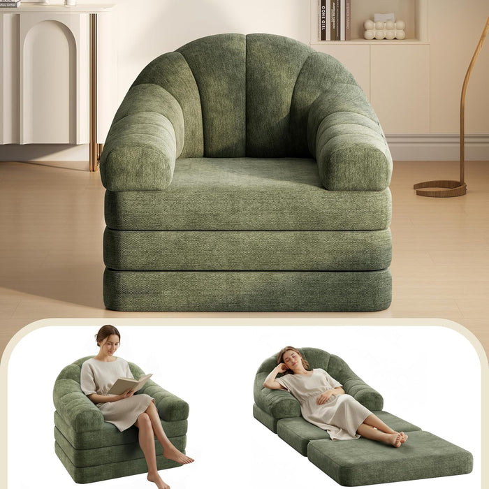 Yaheetech 93" Folding Sofa Bed Convertible Sofa Chenille, Green