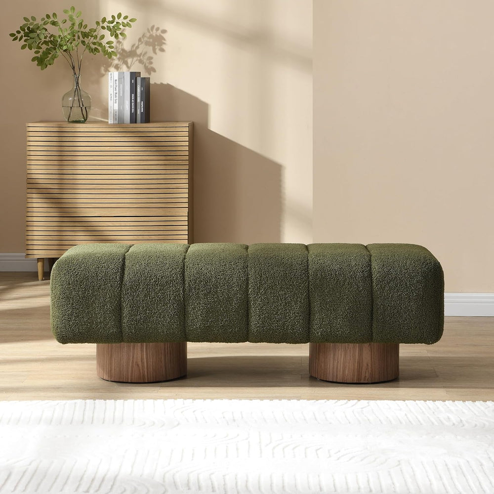 Stylish Green Boucle Upholstered Dining Bench - No Assembly Required! Perfect...