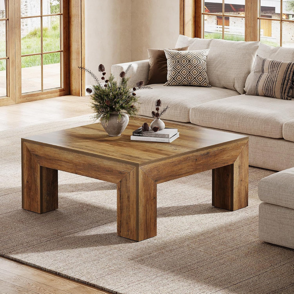 Tribesigns Farmhouse Square Coffee Table for Living Room, 39.37-Inch Low Larg...
