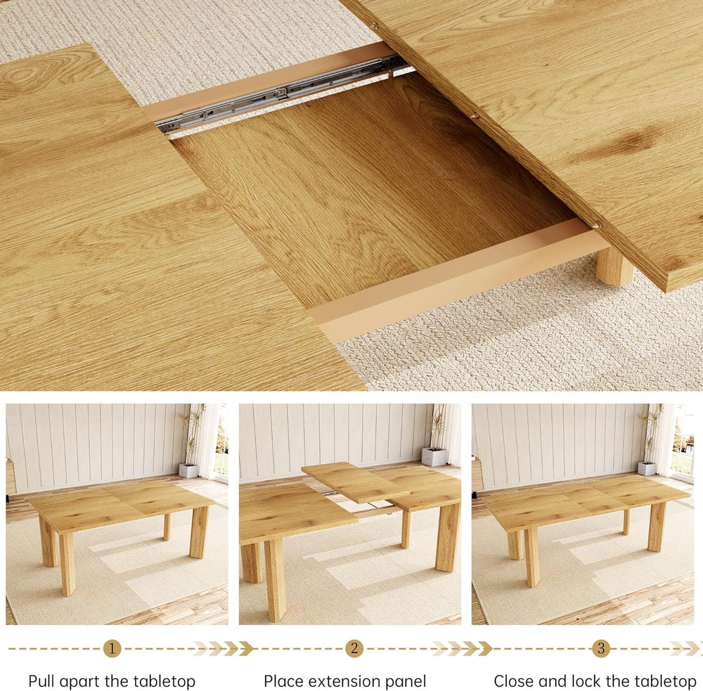 HIPIHOM Extendable Dining Table for 6-8, Space-Saving (Oak) | MDF Farmhouse K...