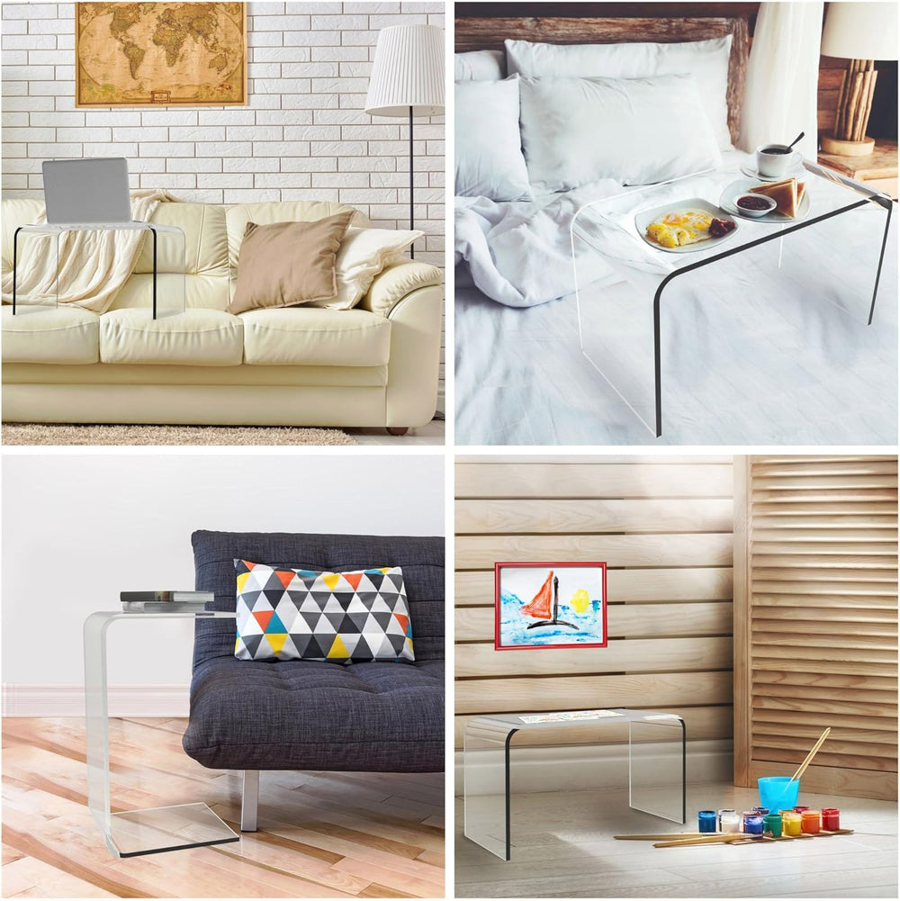 Acrylic Side Table - C Shaped End Table - Multipurpose Modern Furniture for L...