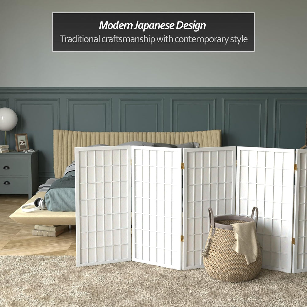 3 ft. Short Window Pane Shoji Screen - White - 5 Panels