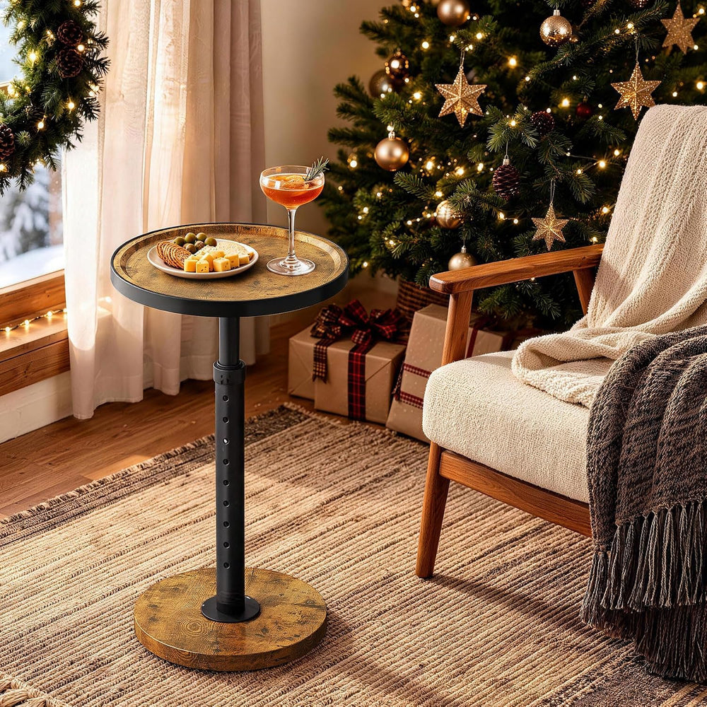 Adjustable Height Round Side Table, Small Drink Table for Small Spaces